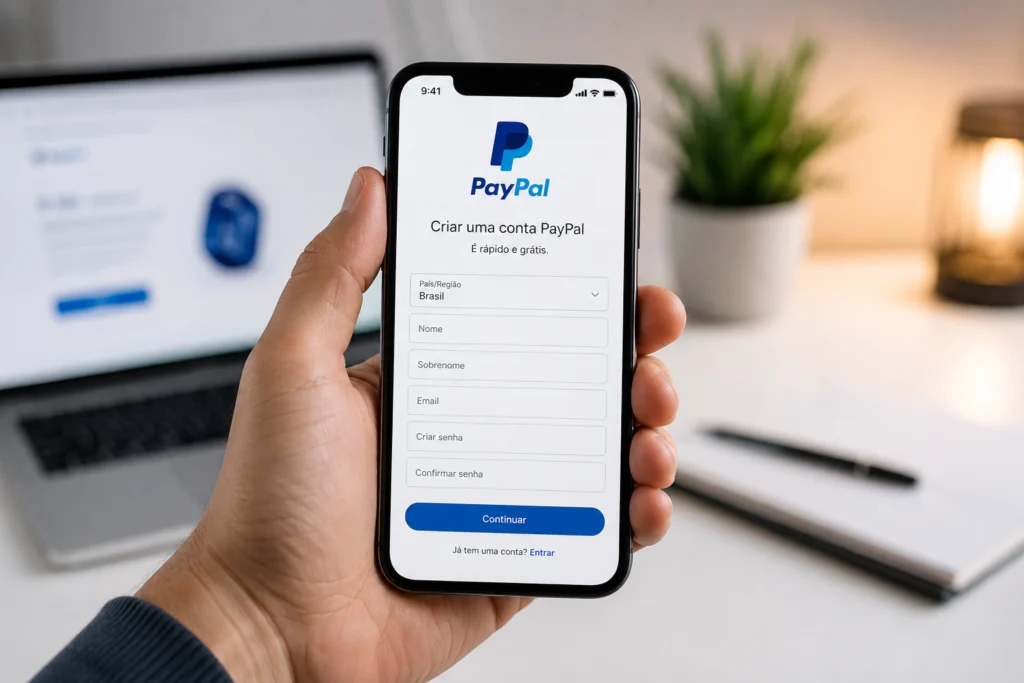 Cadastro para criar conta no PayPal